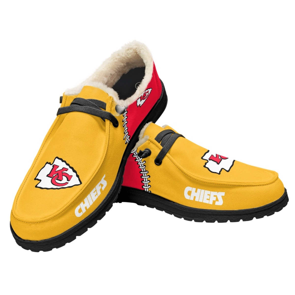 Women's Kansas City Chiefs Loafers Lace Up Fuzzy Lined Shoes 002 (Pls check description for details)